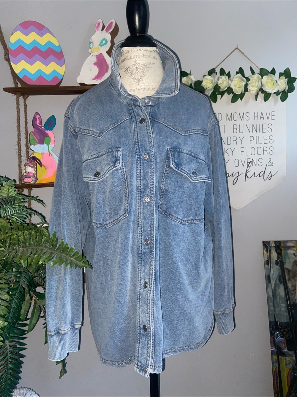 Jane+ Delancey 1X Light Wash Denim Button-Up Shirt Jacket